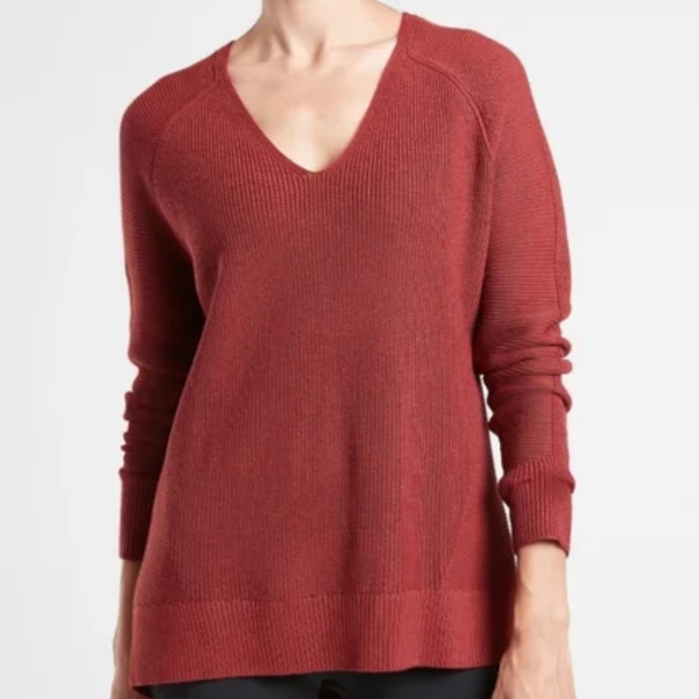 Athleta Hanover Sweater V-Neck Canyon Red Pullover